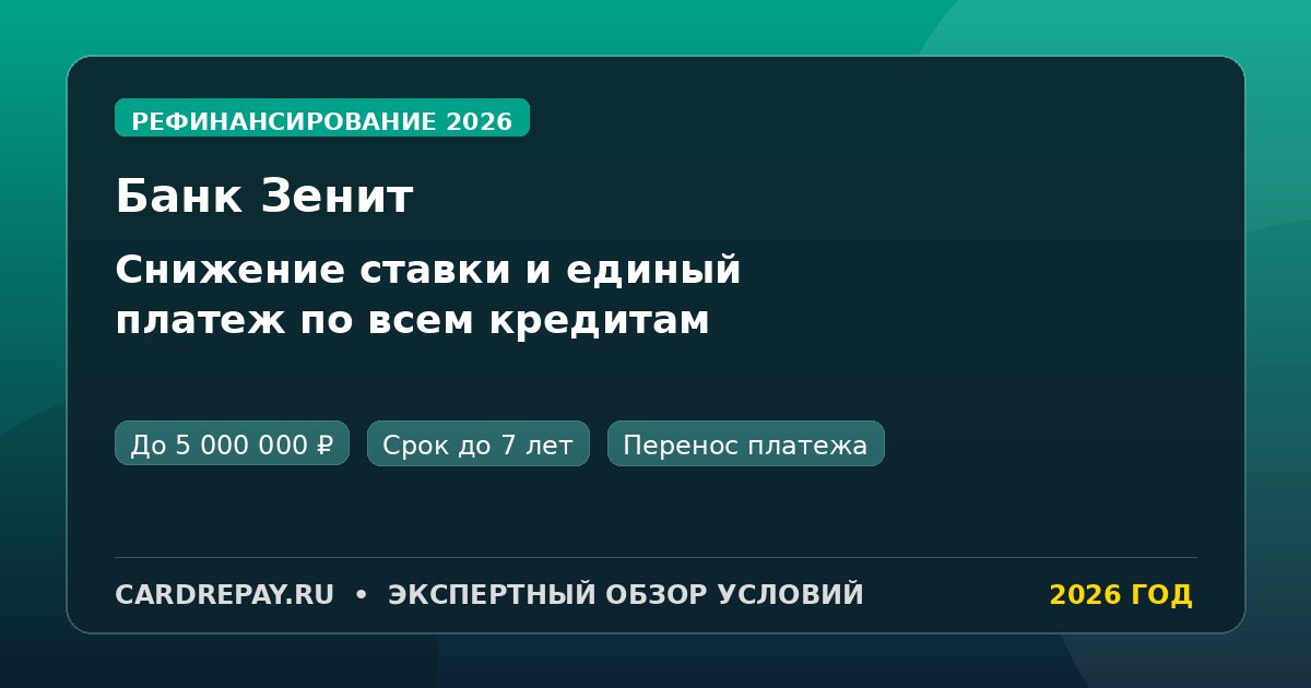 Рефинансирование кредитов в Банке Зенит в 2026: ставки, условия и отзывы